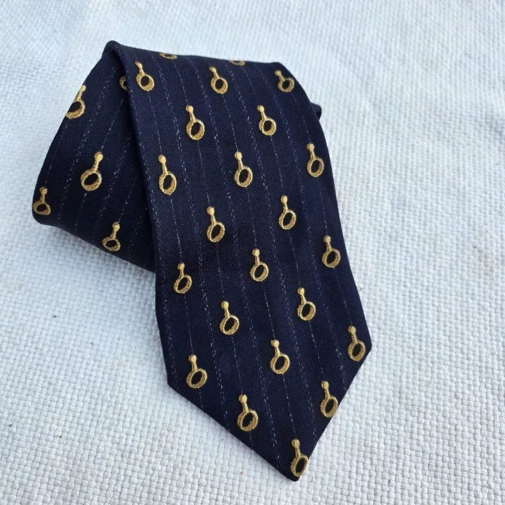 Celine 100 % silk tie navy and gold